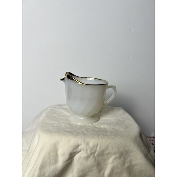 Vintage Fire King Milk Glass Pitcher With Gold Rim - Picture 5 of 9